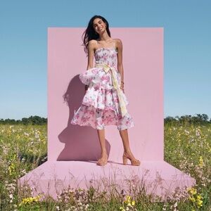LoveShackFancy Elise Smocked Tiered Dress Womens Target Floral xxs Pink NEW NWT